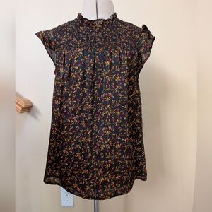 Old Navy XS Black and Floral Ruffle Sleeve Blouse